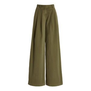 NILI LOTAN Dillon Pant Camo Green Sz 2 High Waist Pleated Wide Leg Cotton Twill